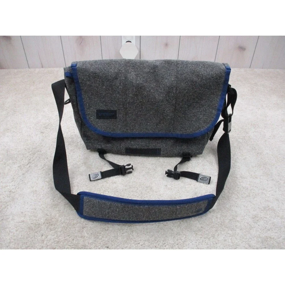 Timbuk2 Classic Messenger Bag Heather Gray Blue Trim Laptop Crossbody Shoulder